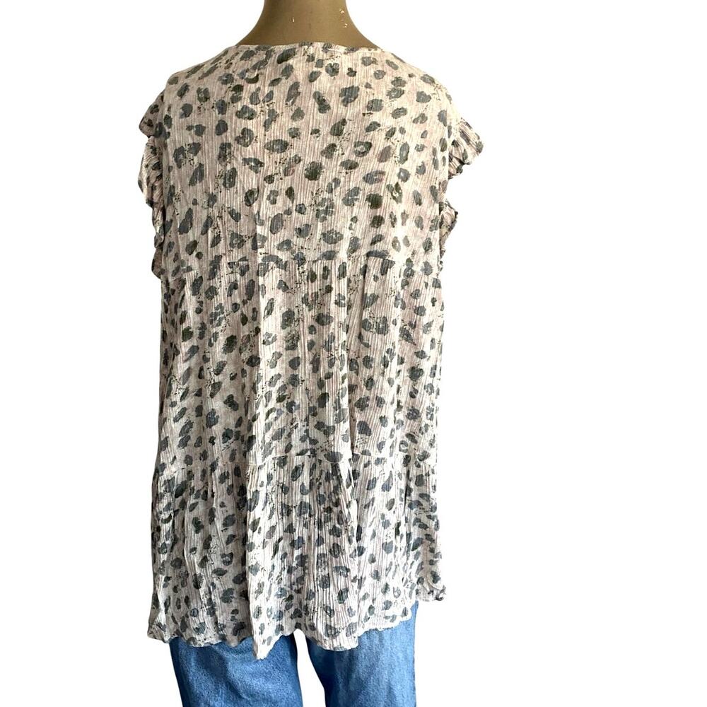 Savanna Jane 1X Top Embroidered Ruffle Leopard Cap Sleeve Festival - Picture 3 of 7